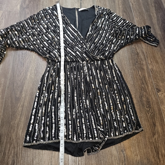 Mango Womens Sequin Romper SZ S Beaded Black Semi Sheer - Picture 12 of 14